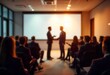 © Halim - Generative AI Blurry Businessmen Handshake in Conference with Audience
