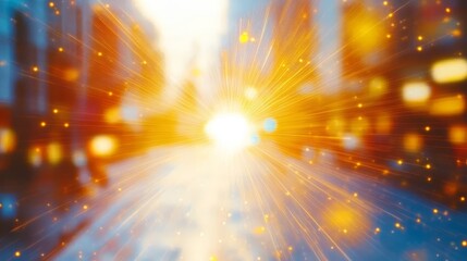 Wall Mural - vibrant energy burst lighting up city center with warm rays creating abstract urban atmosphere