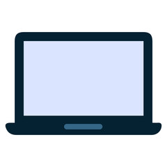 Flat vector laptop icon with dark frame and light screen, ideal for tech, software, and remote work visuals.

