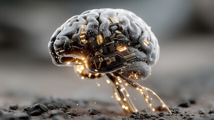 Poster - Brain with Futuristic Elements: A digital brain is embedded with technology and glowing circuitry. It captures the essence of technological advancement