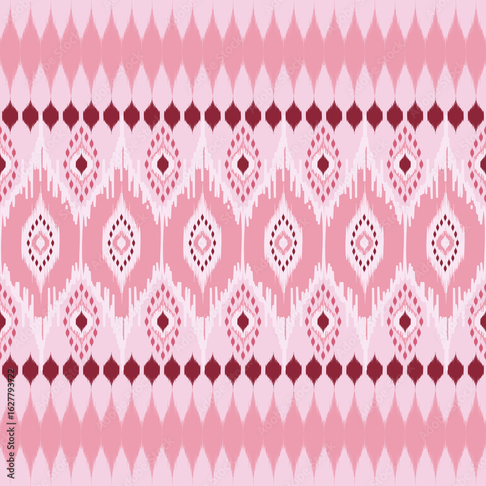 Pink ikat pattern in ethnic tribal oriental seamless background. Unique ...
