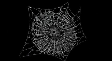 Dew-Kissed Spiderweb on Black Background