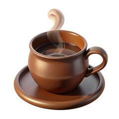 Poster - 3d steaming coffee cup and saucer isolated on transparent background