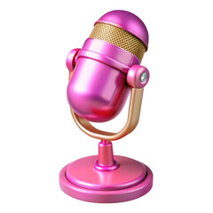Poster - 3d vintage microphone with metallic pink finish isolated on transparent background