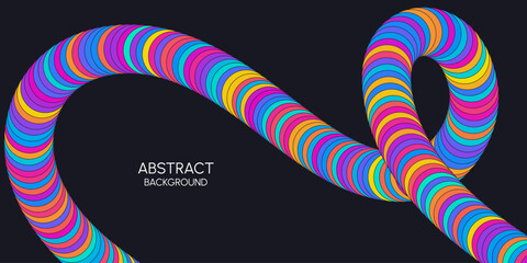Poster - Modern minimalist Background with curved multicolored line. Psychedelic 3D shape on dark. Ideal for creative futuristic cover, presentation, branding, web banner, flyer, trendy dynamic tech design