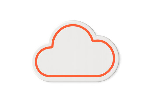 3d rendering of a white cloud computing icon with an orange outline, isolated on a transparent background, perfect for digital design projects