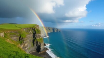 Wall Mural - a colorful rainbow shining above the waves of the ocean