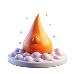 Poster - A stylized orange droplet with a smaller droplet on a white platform surrounded by white orbs on transparent background