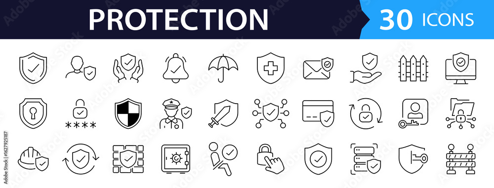 Protection Web Icon Set in Line Style. Collection of Security Linear ...