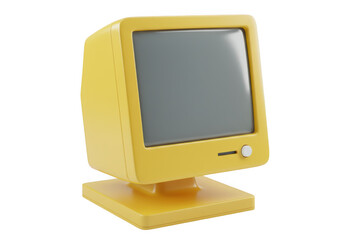 Vintage yellow computer monitor isolated on transparent background