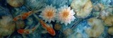 Pesci rossi e fiori di loto in un ambiente acquatico