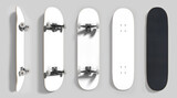 Skateboard deck mockup template – multiple angles, transparent board for easy artwork placement