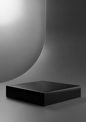 Poster - Elegant Black Platform on Gray Curve - A sleek black platform sits on a curved gray background, symbolizing minimalism, elegance, product display, modern design, and sophistication