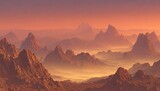 Alba su un mondo alieno: catene montuose avvolte nella nebbia