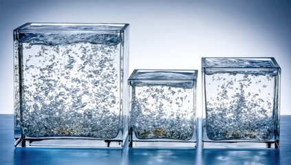 Clear glass containers filled with water and bubbles.
