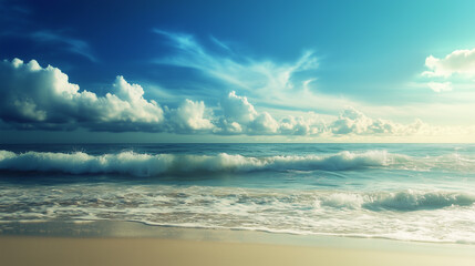 Wall Mural - blue sky over calm sea. blue sea and sunny sky on horizon over calm water
