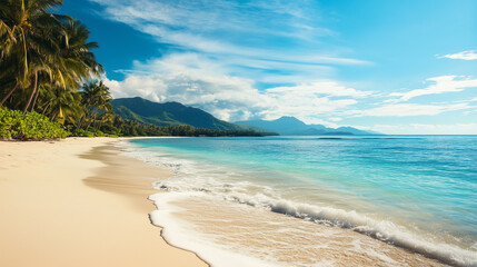 Wall Mural - blue sky over calm sea. blue sea and sunny sky on horizon over calm water