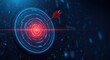 © MstShilpi12 - Precision aiming success digital target board with glowing red bullseye and flying arrow achieving the goal