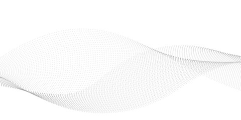 Poster - Abstract flowing dots particles wave curved lines on transparent background. Black halftone gradient smooth curve line shape background. Design for frequency sound, technology, science, banner	