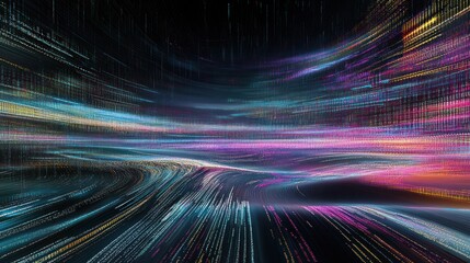 Wall Mural - Abstract Digital Landscape with Colorful Light Trails