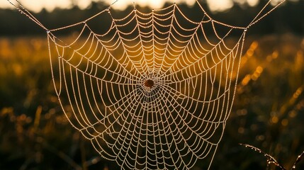 Dew-kissed spiderweb at dawn