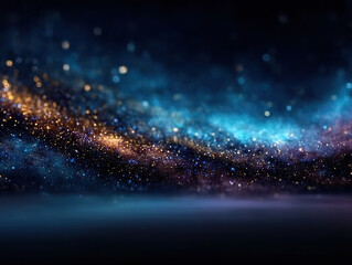 mesmerizing deep night sky gradient with blend of blue, gold, and black hues, filled with sparkling 