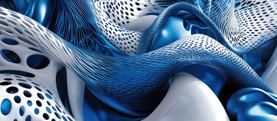 Wall Mural - Abstract Blue and White Intertwined Shapes with Perforated Surfaces