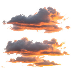 colorful sunset clouds isolated on white or transparent png background