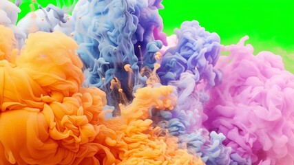 Wall Mural - 4k video of a colorful smoke isolated on green background.