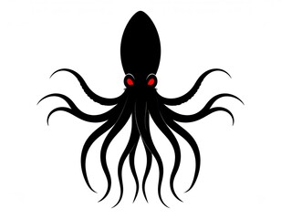 a menacing black octopus silhouette with glowing red eyes. vector illustration of a mysterious sea c