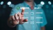 © PFU - Hand selecting approve option on a digital checklist with approval and rejection status