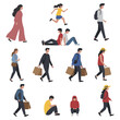© MdRazaul - Diverse group of people in various activities casual lifestyle walking shopping sitting running vector illustration