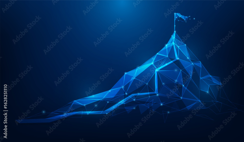 path to goal mountain mission complete strategy low poly wireframe ...