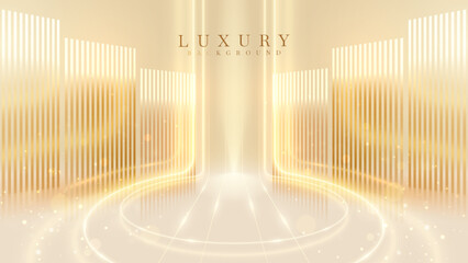 Wall Mural - Cream stage background with golden light and glittering star.