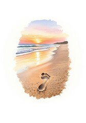Wall Mural - sunset beach footprint - a single footprint in the sand on a beach at sunset. peaceful and serene oc