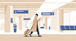 © LENI - Stylish woman with suitcase and mobile phone in modern airport terminal design
