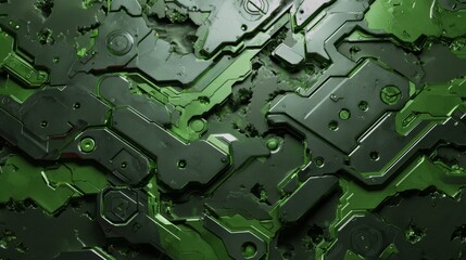 Poster - Metallic Green Camouflage Texture with Sci-Fi Armor Patterns for Futuristic Backgrounds and Designs