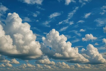 Wall Mural - a serene expanse of fluffy white clouds against a deep blue sky, symbolizing tranquility and endless