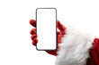 © Robiul - Santa Claus holding a smartphone with blank screen. Christmas, mobile app, technology, festive