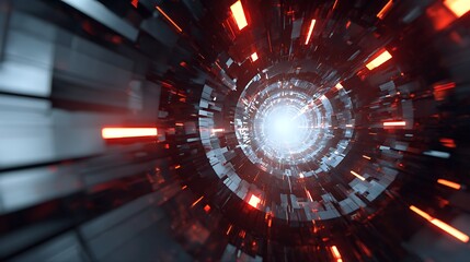 Canvas Print - a futuristic tunnel with glowing red and white lights, creating a sense of speed and motion, perfect