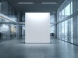 © jannik27s - A mockup of an empty wall in the middle, a large blank canvas in a modern office with glass walls and open space