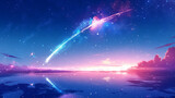 美しく輝く彗星が夜空を駆ける幻想的なイラスト2