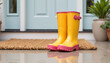 © Sitari - Yellow rubber boots at the entrance on a doormat by the door