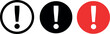 © Hey There - Exclamation mark icon set, warning signs,  black, caution, danger,  warning signs, attention symbols, black, white and red circle graphics for alert, caution, danger, notification design