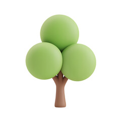 stylized green tree with three spherical canopies isolated on transparent background