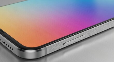 close-up view of a modern smartphone showcasing a vibrant gradient display with a sleek metal frame 