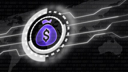 Wall Mural - Neon dollar sign with digital background. 3D rendering. 4k video