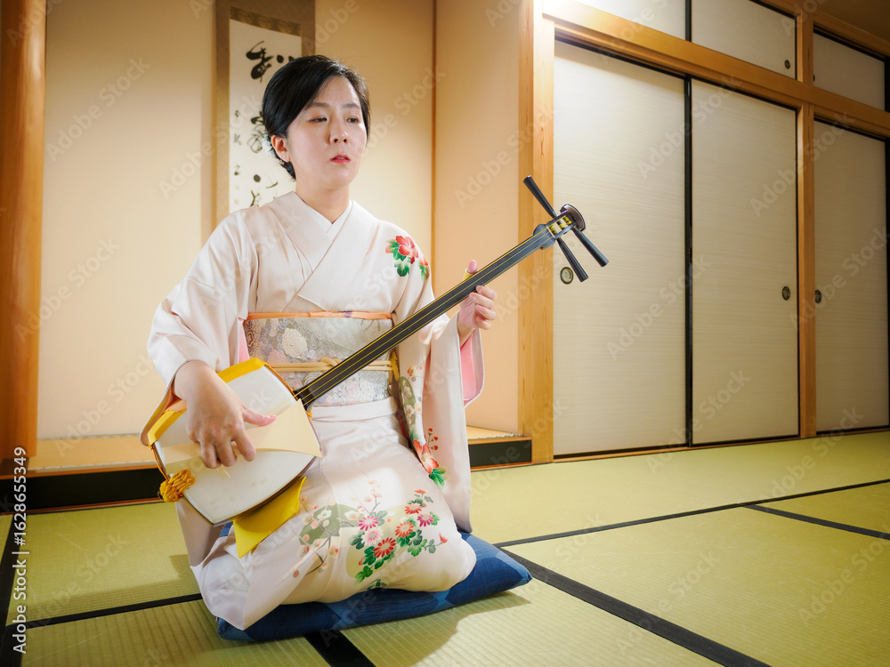 着物で三味線を演奏する女性 の Stock フォト | Adobe Stock