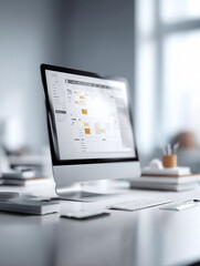 Clean, modern workspace featuring a computer displaying a calendar app. Suggests productivity, organization, and time management. Ideal for business, planning, or technology concepts.