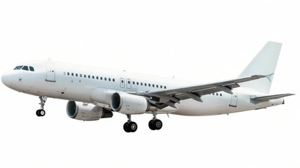 Wall Mural - a large commercial airliner flies through a clear white sky, with no clouds or other obstructions